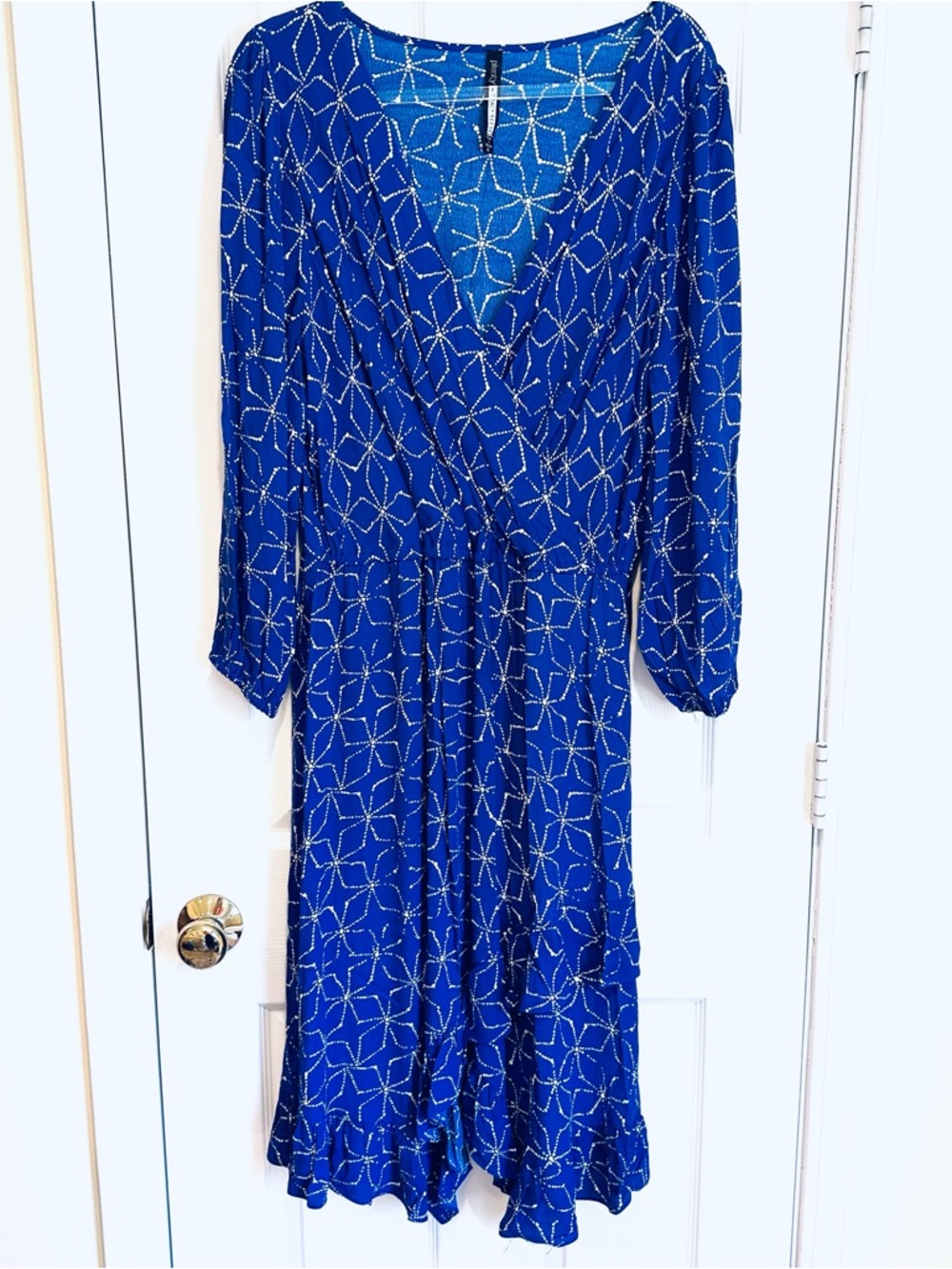 Blue Long Sleeve Faux Wrap Dress, Size XL